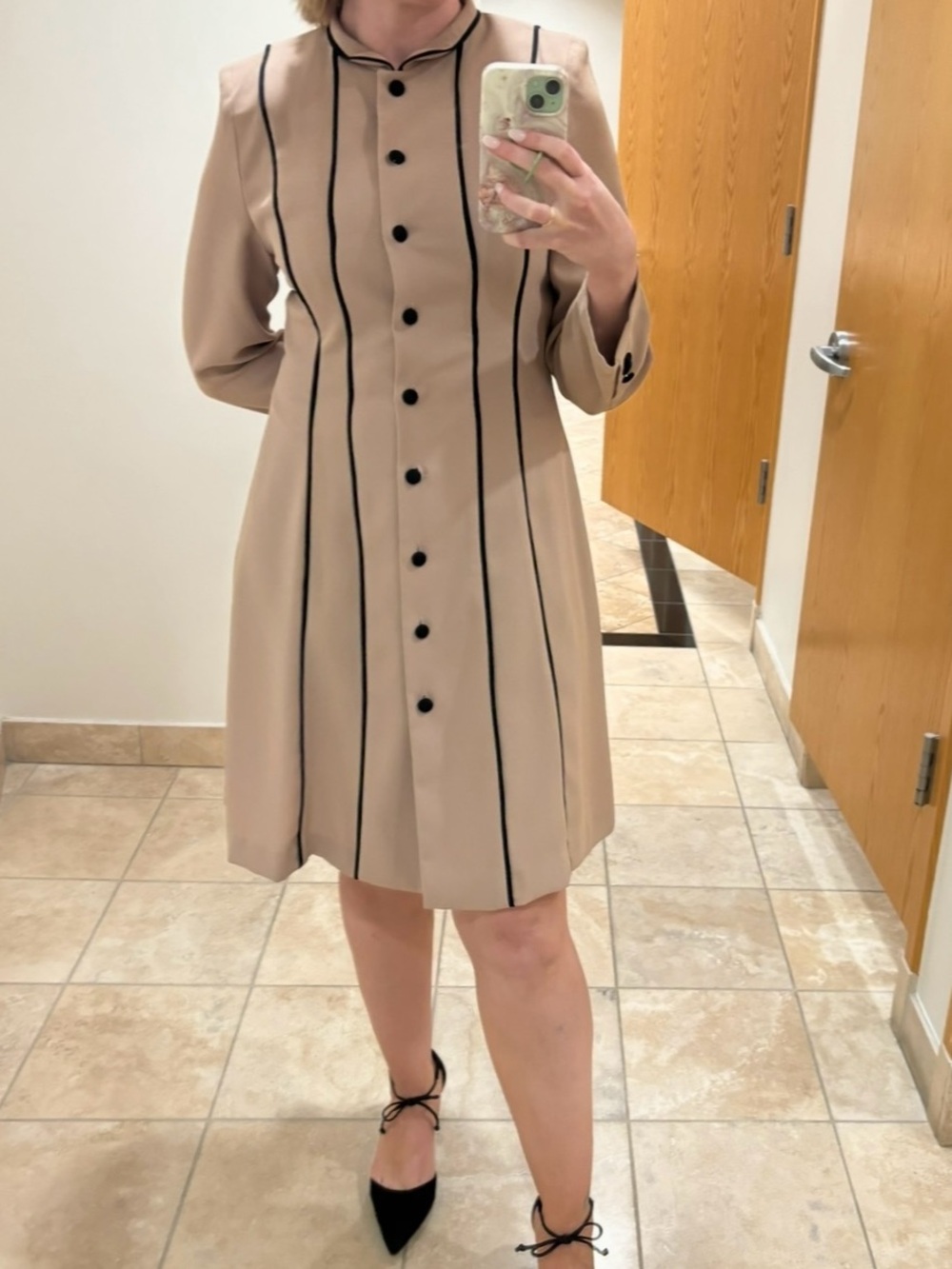 Marsell Beige Midi Dress with Black Piping